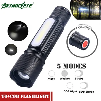 

New 2018 High Quality SkyWolfEye Outdoor COB Aluminum Flashlight XML T6 5Modes Zoomable Drop Shipping
