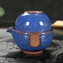 Для китайского кунг-фу чайные наборы быстрая пассажирская чашка один горшок и одна чашка ледяная, с трещинами глазурь синий и белый Фарфоровая керамика