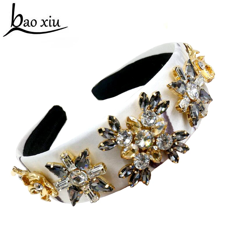

2019 Fashion palace vintage gem crystal flower pearl wide headband women elegant luxury hair accessories high quality