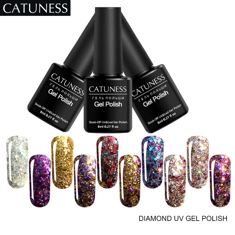 CATUNESS Diamond Series Nail Gel Polish UV Led Lucky Color Sequins Semi Permanent Nail Art 8ML 