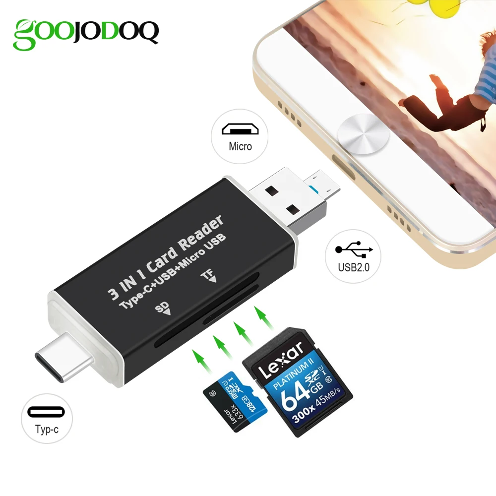 

3 in1 USB C OTG Hub Card Reader, Type C / Micro USB / USB to Micro SD TF Card Reader for Macbook Android Phone PC Laptop USB-C