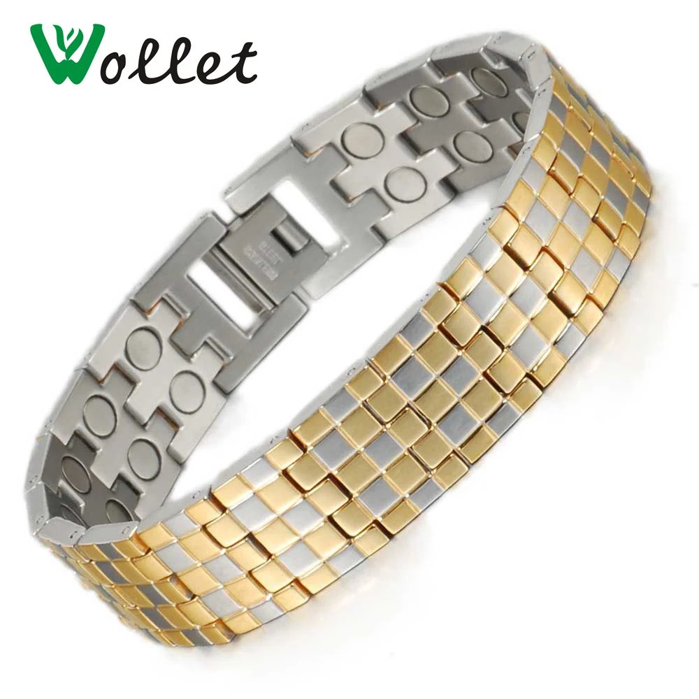

Wollet Jewelry New Arrival 21.5cm Gold Color Energy Bio Magnetic Bracelet Stainless Steel Men Bracelet Bangle for Men