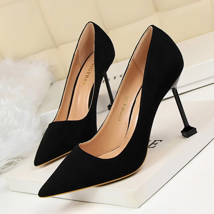 

Women Pumps New Women High Heels Women Shoes Elegant Shallow Flock Sexy Wedding Shoes Women Heels Stiletto Chaussure Femme