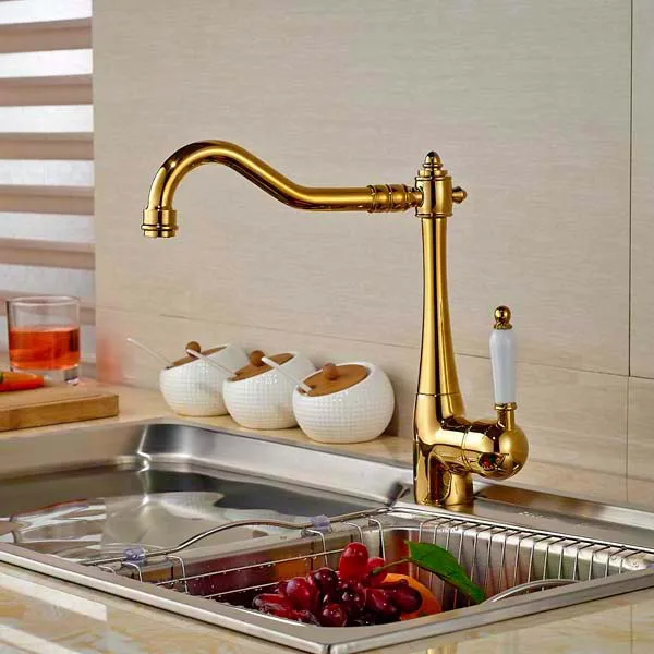 Best Offers Single Handle  Golden Brass Kitchen Faucet Vessel Sink Mixer Tap Swivel Spout