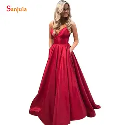 Vestidos Madrinha Marcala длинные красные вечерние платье для свадьбы-Line v-образным вырезом бретельках Простые Платья для подружек невесты Для женщин