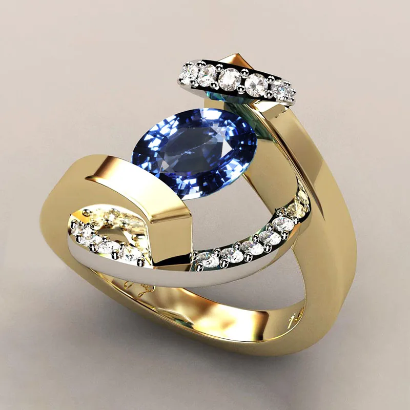 

Exquisite Shiny Blue Stone Zircon Ring For Women Engagement Wedding Party Ring Fashion Female Jewelry 2019