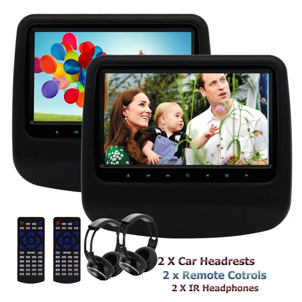 

Dual Car cd Headrest DVD Player digital Screen Back-seat Monitor Built-in USB/SD HDMI Port IR FM Transmitter Wireless Headphones