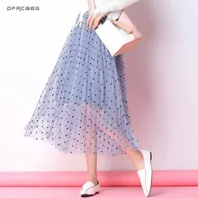Летняя женская фатиновая юбка в горошек,, повседневная, высокая талия, шикарная, Женская длинная юбка в сеточку, Женская плиссированная юбка, Saias