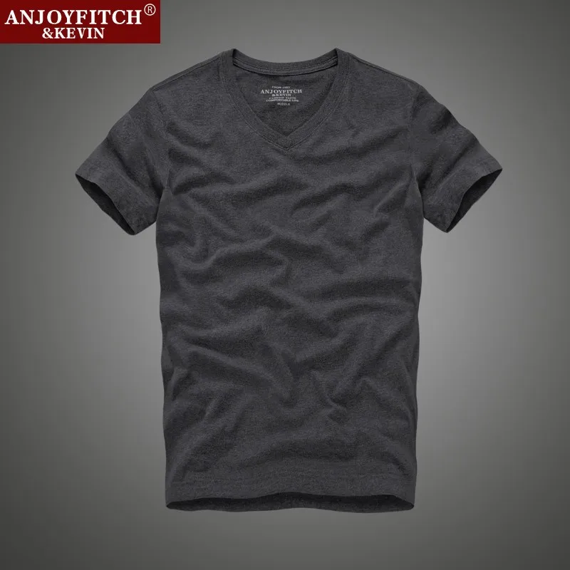 High Quality 100% Cotton Solid Man T Shirt Short Sleeve Tees Shirts Tops Famous Brand V Neck Men