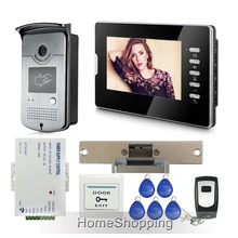 ENVÍO de la Nueva 7 “Sistema de Videoportero De Intercomunicación 1 Monitor + 1 Cámara de Acceso RFID venta Entera Electric Huelga Lock + Remote