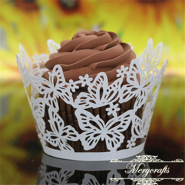 50pcs Silver Butterfly Cupcake Wrappers Sleeve Wedding Birthday Party Decor 