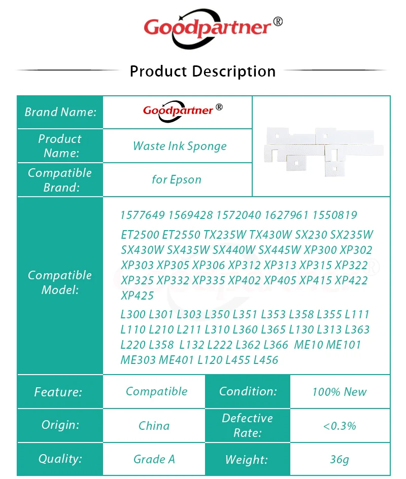 1 комплект отработанных чернил губки для Epson L355 L210 L120 L365 ME10 ME101 ME303 ME401 L110 L111 L130 L132 L211 L220 L222 L300 L301