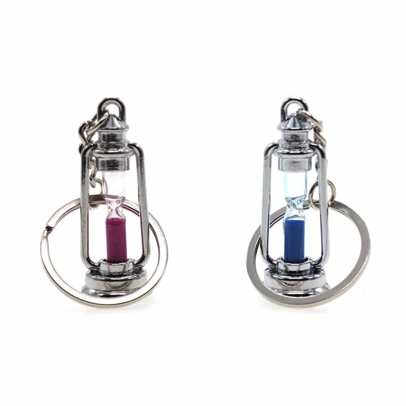 

Cute Silver Metal Lamp Shape Sand Timer Hourglass Key Chain Ring Trinket Novelty