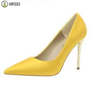 

Luxury 2019 New Woman Pumps Sexy Heel Wedding Shoes Women's Concise Silk Shallow High Heels Female Office Lady Glitter Shoes