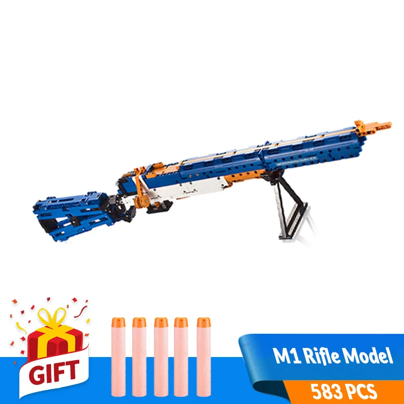 583PCS Self-Locking Bricks DIY Building Blocks Toys Gun M1 Rifle Model Foam Bullets Kit Role Play Game set Gift for Boy Children