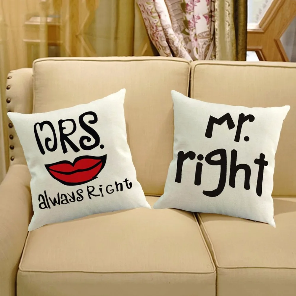 Romantic Letter Printed Pillow Cover Linen Pillow Case Simple Design