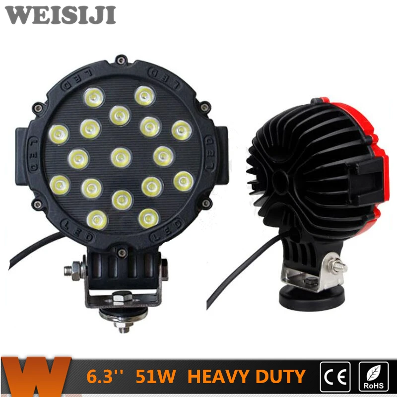 

51W Heavy Duty 1Pcs WEISIJI Round LED Work Light for SUV 4*4 Off-road ATV UTV Jeep Train Boat Truck Spot Flood Driving Lights