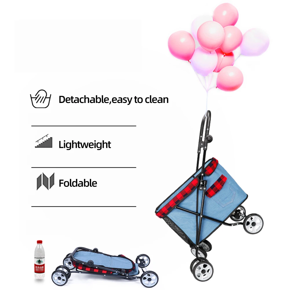 

New Out Portable Travel Mesh Bag Four Wheel Pet Stroller Dog Carrier Bags Outdoor Pet Dog Stroller Pet Dog Foldable Carrier Cart