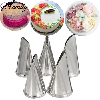 

Aomily 5pcs/Set Rose Petal Icing Piping Nozzles DIY Cake Cream Decorating Tips Set Stainless Steel Baking Cupcake Pastry Tools