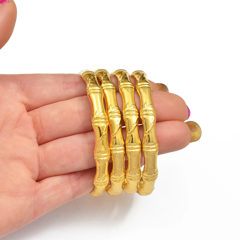 LTH12 Bracelet for Women 4 Piece/lot Bamboo Bangle Women Arab Dubai Bracelet Gold Color Jewelry 