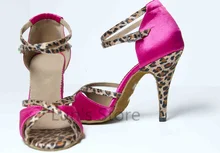New Free Shipping Pink Leopard Print Satin Open Toe Dance Shoe Ballroom Salsa Latin Tango Bachata Dancing Dance Shoes ALL Size