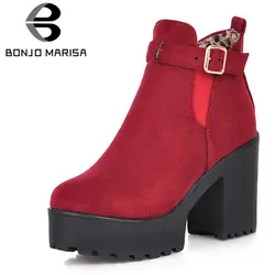 BONJOMARISA/Новинка, обувь на высоких квадратных каблуках туфли на платформе с ремешком и пряжкой обувь Для женщин Повседневное Для Женщин