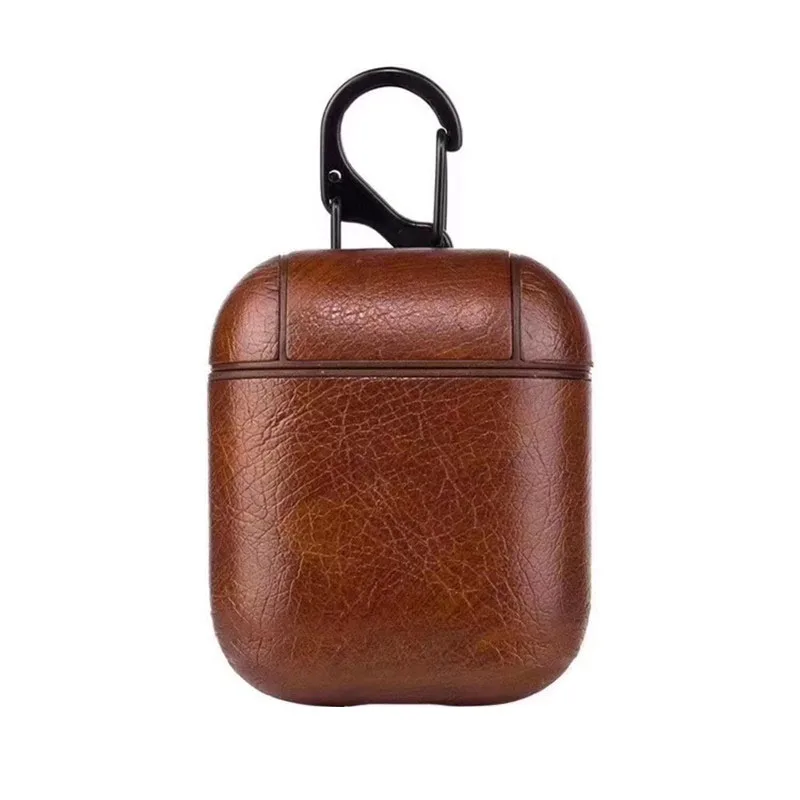 

For AirPods Case Leather Bluetooth Wireless Earphone Charging Box For Apple Airpods 2 Leather Case Cover Funda Carabiner Hook