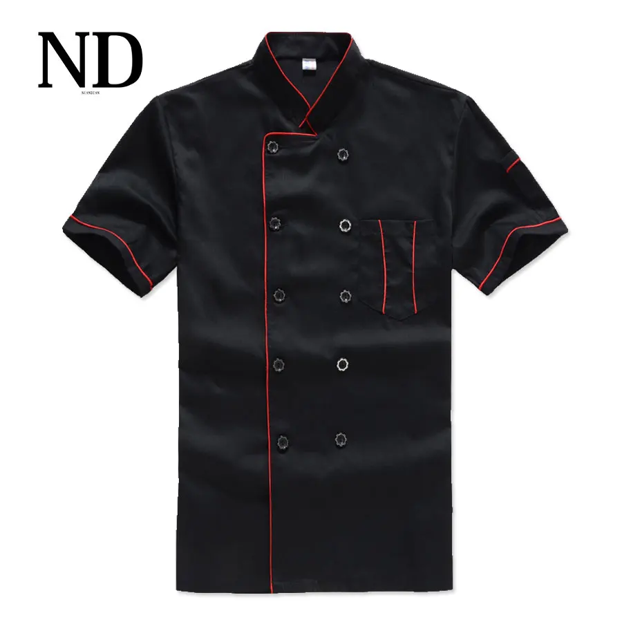 

New Chef's Short-sleeved Breathable Outfit Summer Wear Work Clothes Men and Women Overalls Coats Hotel Chef Black Jacket Uniform