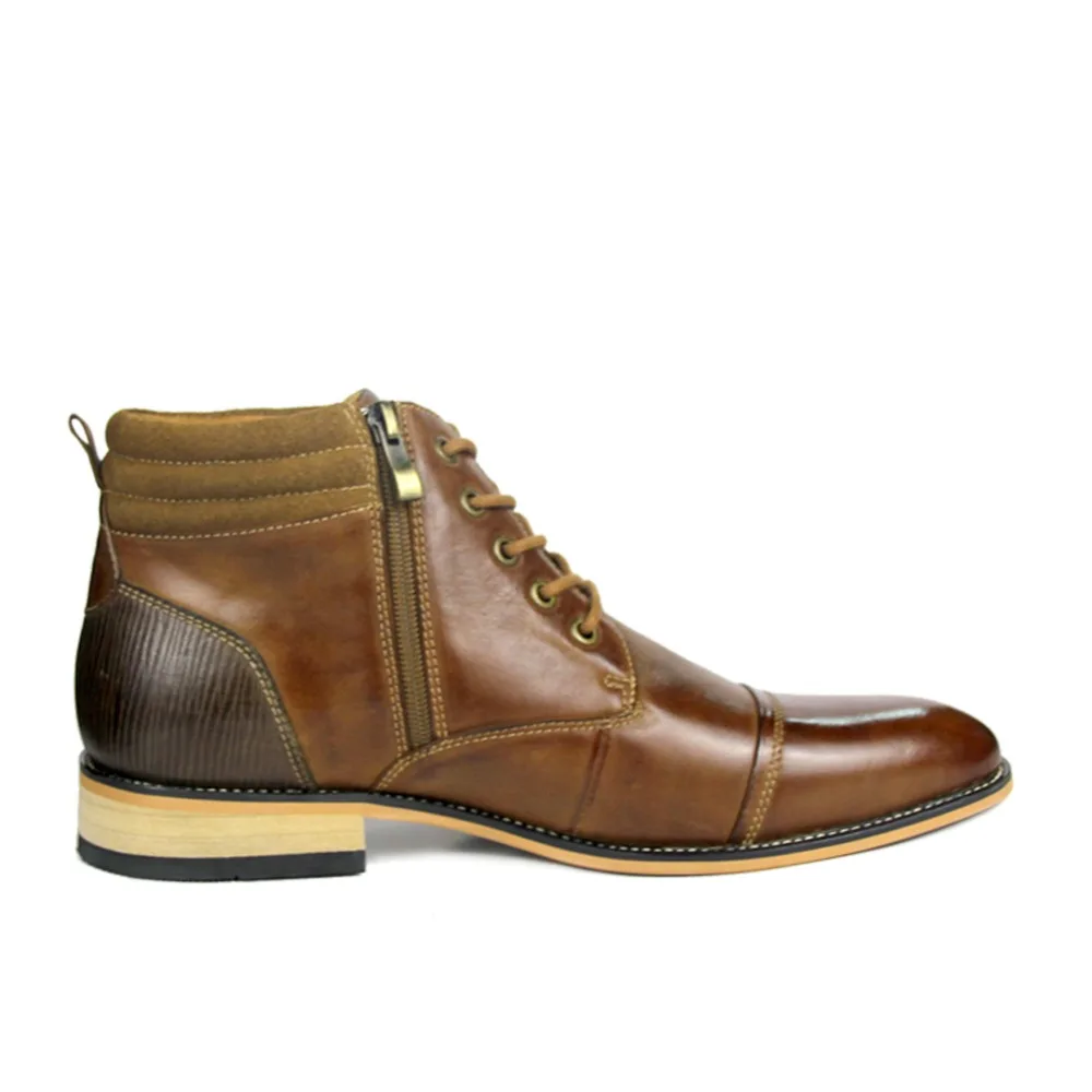 Calidad De Moda Vendimia Los Alta Hombres Calzado La Genuino Otto Primavera brown Encaje Zapatos otoño Zapatos Black Tobillo Stock Botas Cuero YpqzwO