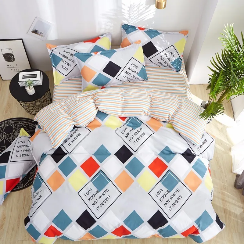 Bedding Set 3/4pcs Fashion House Luxury Bed Cover Sheet Pillowcase Plaid Stripes Home Textiles Family Bed Linens High Quality