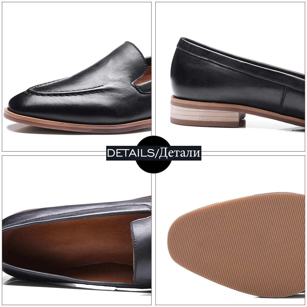 Женские туфли из натуральной кожи без застежки с квадратным носком|leather women flats|women