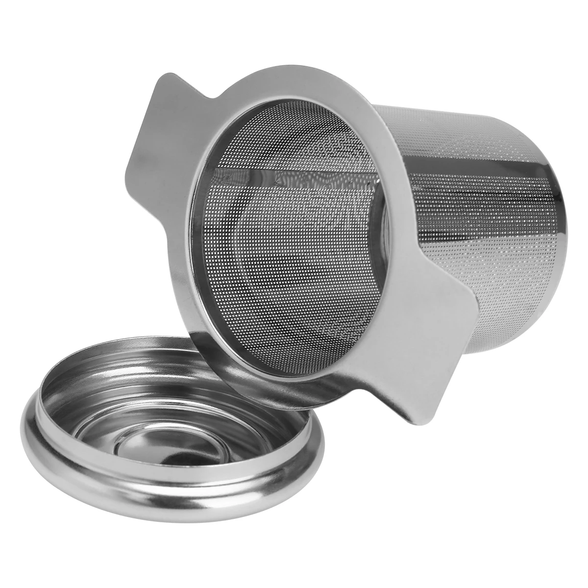 1Pc Stainless Steel Tea Mesh Infuser Rust Resist Tea Filter Cup Strainer Loose Leaf Filter With Heat-resist Lid and Two Handle