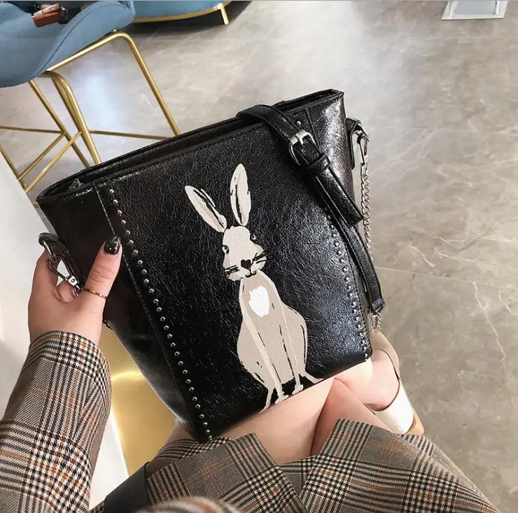 

Pu Leather Rabbit Rivets Chain Handbag Casual Totes Bag Women Crossbody Bag Female Shoulderbag #674