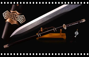 

Exquisite Tang Sword Chinese WUSHU Sword Katana Sharp Damascus Steel Sharp Blade Ebony Saya Full Tang