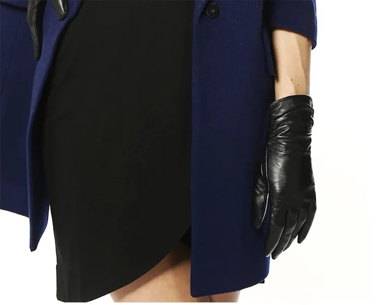 Модные женские перчатки из натуральной кожи, новинка, зимние однотонные перчатки из овчины для вождения, L022nq