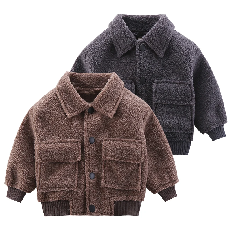 

Girl's coat 2019 autumn&winter solid color girls coats and jackets turn down collar long sleeve pocket winter jacket baby girl