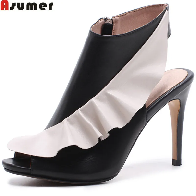 

ASUMER 2020 fashion summer ladies shoes peep toe elegant high heel prom shoes zip women genuine leather sandals