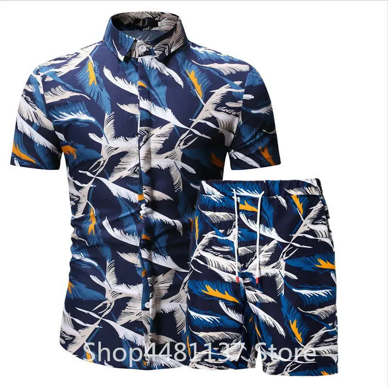

Tracksuit men Casual Summer Men's Set Mens Floral Shirt + Print Beach Shorts Shirts Shorts Pants Two Piece Suit Plus Size 3XL