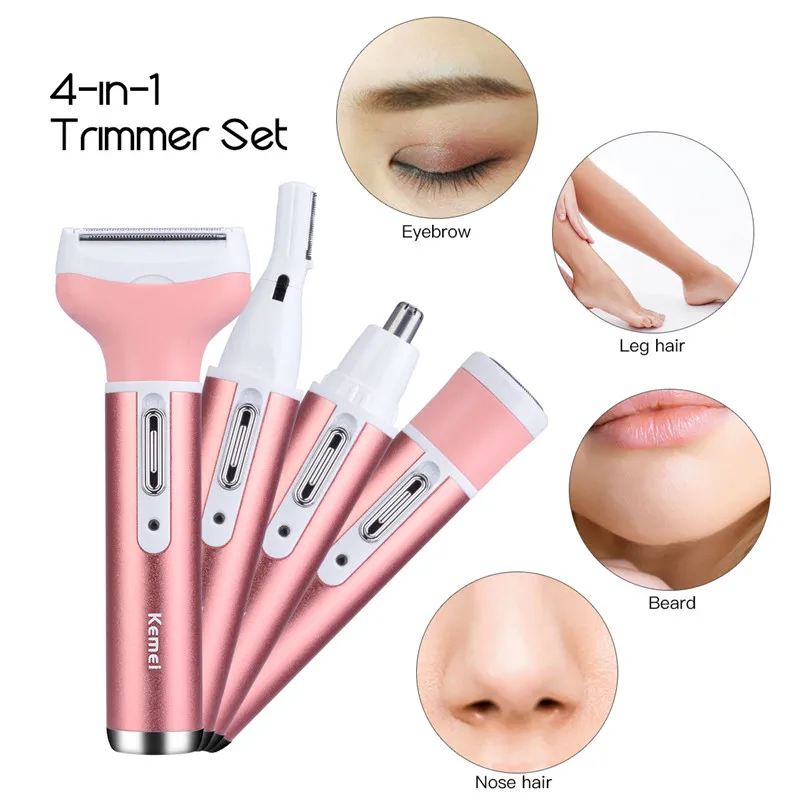 4in1 Kit Lady Shaver Epilator Nose Beard trimmer High-speed Rotate Motor Stainless Blade Women Razor Body Hair Removal Machine 0