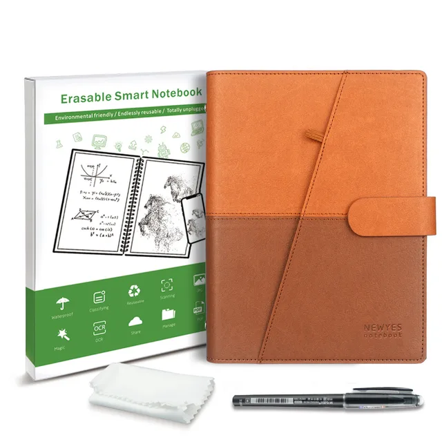 PU Smart Erasable Notebook Paper Reusable  Portable Leather Cover Notebook Cloud Storage With Cloth And Hot Erasable Pen (Black)