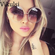 Новые брендовые Дизайнерские Большие Круглые женские солнцезащитные очки, винтажные летние стильные круглые металлические солнцезащитные очки, женские солнцезащитные очки высокого качества