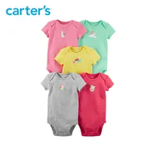 5pcs cute animals prints Cotton Expandable shoulders bodysuits sets Carter s baby girl Summer clothing sets