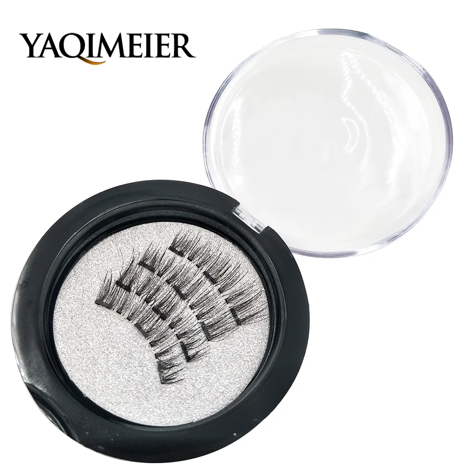 

YAQIMEIER 4PCS/ Round Box Eyelash Magnet Natural Long Winged Full Strip Lashes Extension Brand Makeup Eyelashes On Magnets