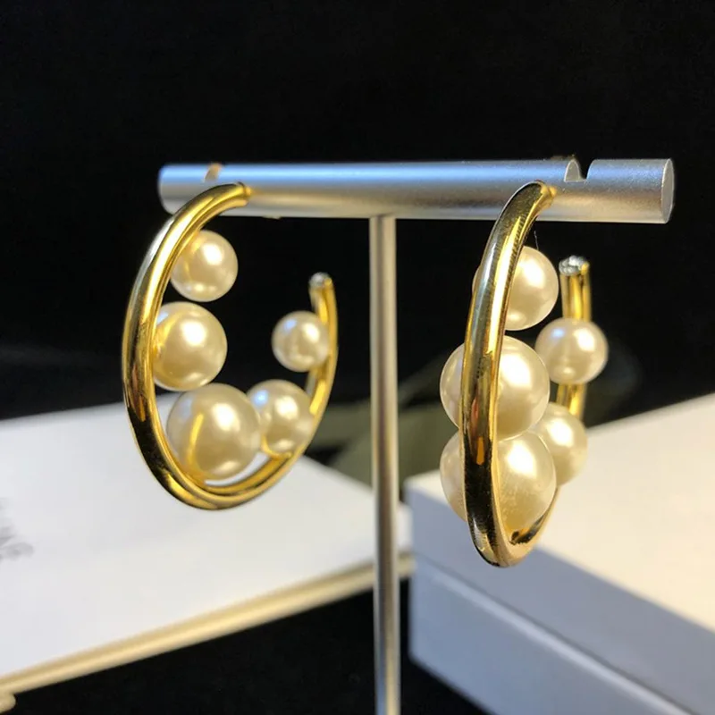 

2019 New Fashion Jewelry Wholesale Factory Supplier Gold Colour Pearl Stud Earrings For Women NL0750