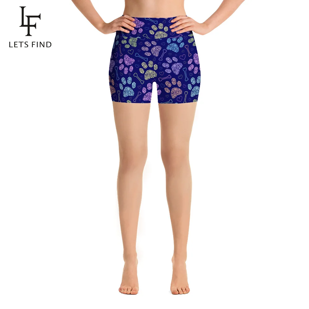 

LETSFIND New Women High Waist Plus Size Short Leggings 3D Colorful Dog's Paw Digital Print Elastic Comfortable Short Pants