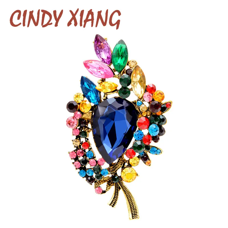 

CINDY XIANG Crystal Leaf Brooches For Women Vintage Large Flower Brooch Pin Wedding Bouquet Accessories Jewelry 6 Colors Choose