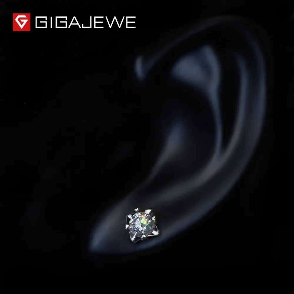 GIGAJEWE Муассанит желтый/зеленый/F VVS1 круглой огранки всего 1.2ct лаборатория выращенные серебряные серьги с алмазами модные ювелирные изделия подарок девушке