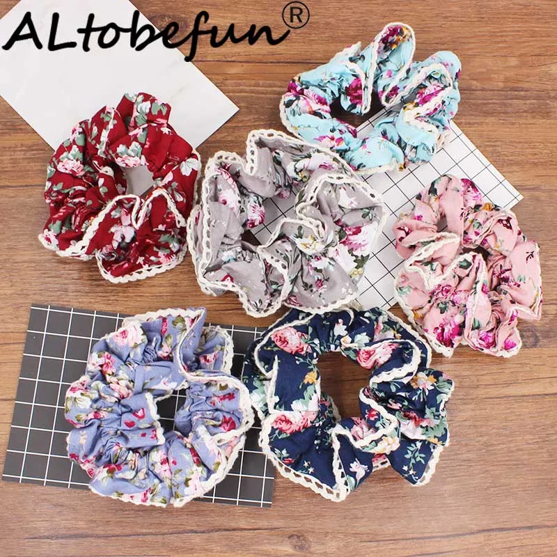 

ALTOBEFUN Girl Hair Accessories Floral Women Scrunchies Fashion Elastic Hair Holder Lady Ponytail Hair Hairties Hairbands SS013