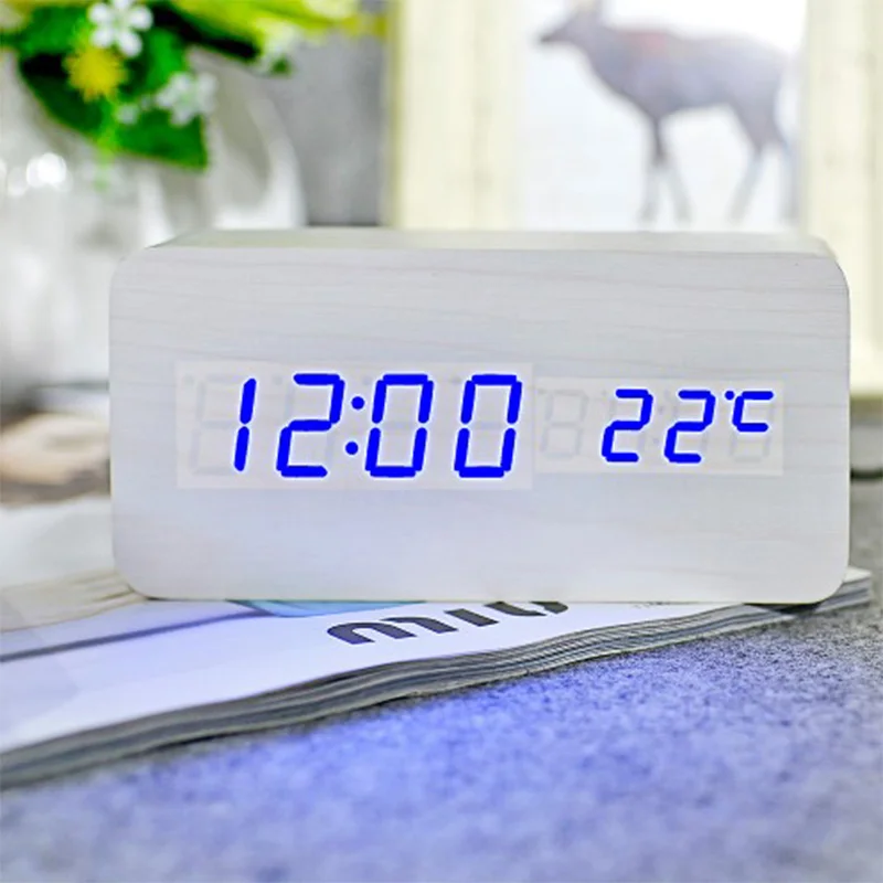 Ceny Drewniane Drewniany zegar, zegar cyfrowy, zegar elektroniczny i kosztów wielu kolorów FiBiSonic budzik z termometrem