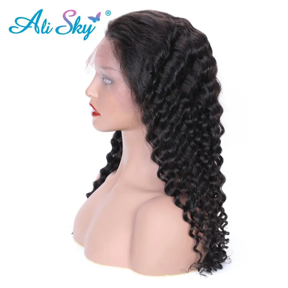 Ali Sky Hair глубокие кудрявые человеческие волосы парики предварительно выщипанные с детскими волосами бразильские парики бесклеевые кружевные передние человеческие волосы парики для черных